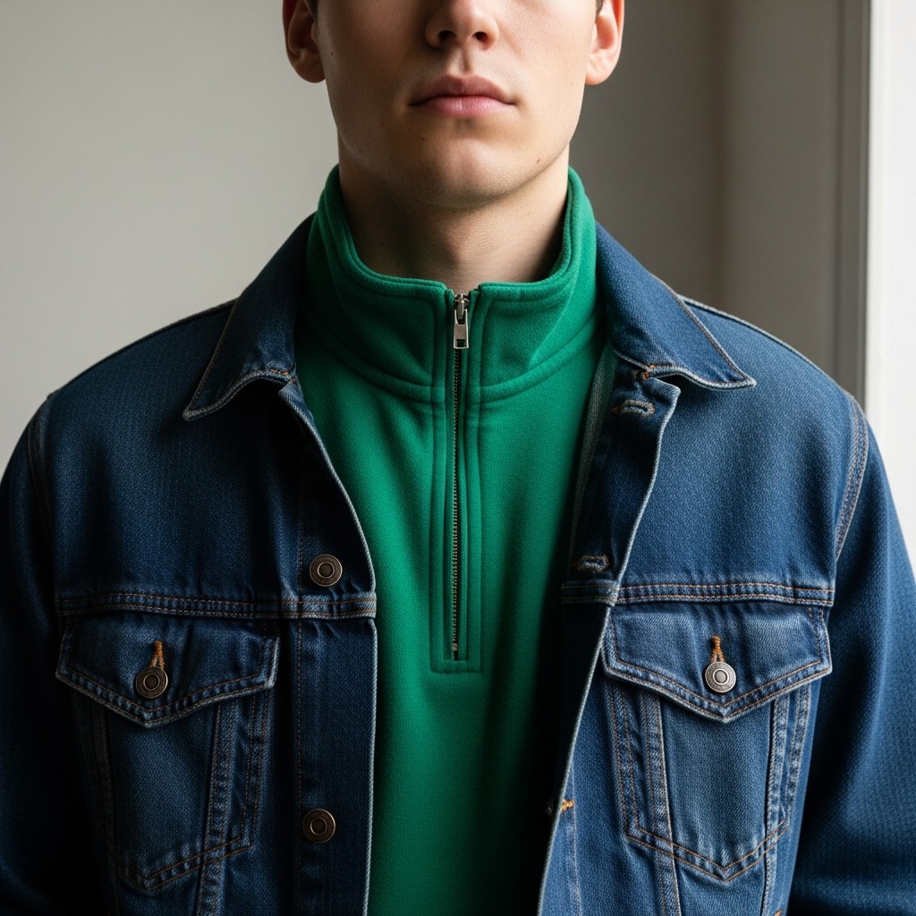 Under A Denim Jacket - The 40 Best Quarter Zip Outfits For Men