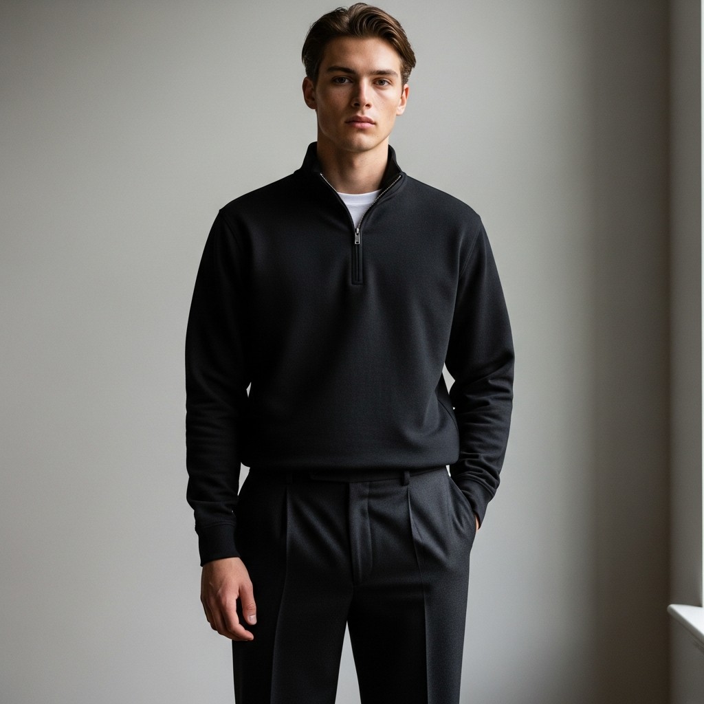 Monochrome Black Outfit - The 40 Best Quarter Zip Outfits For Men