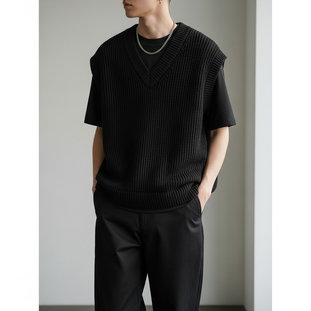 Monochrome Minimalist Fit - Sweater Vest Outfits Men Need Now