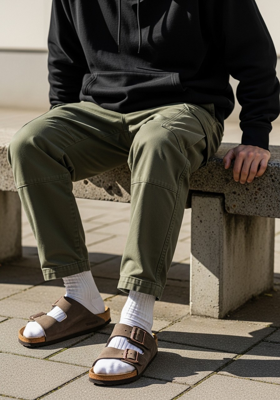 Streetwear Cargo Comfort - 50 Birkenstock Outfits for Men: The Ultimate Style Guide