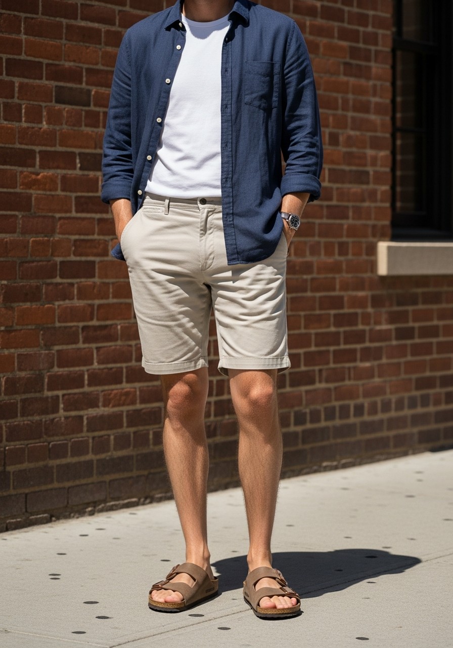 Linen Shirt Layering - 50 Birkenstock Outfits for Men: The Ultimate Style Guide