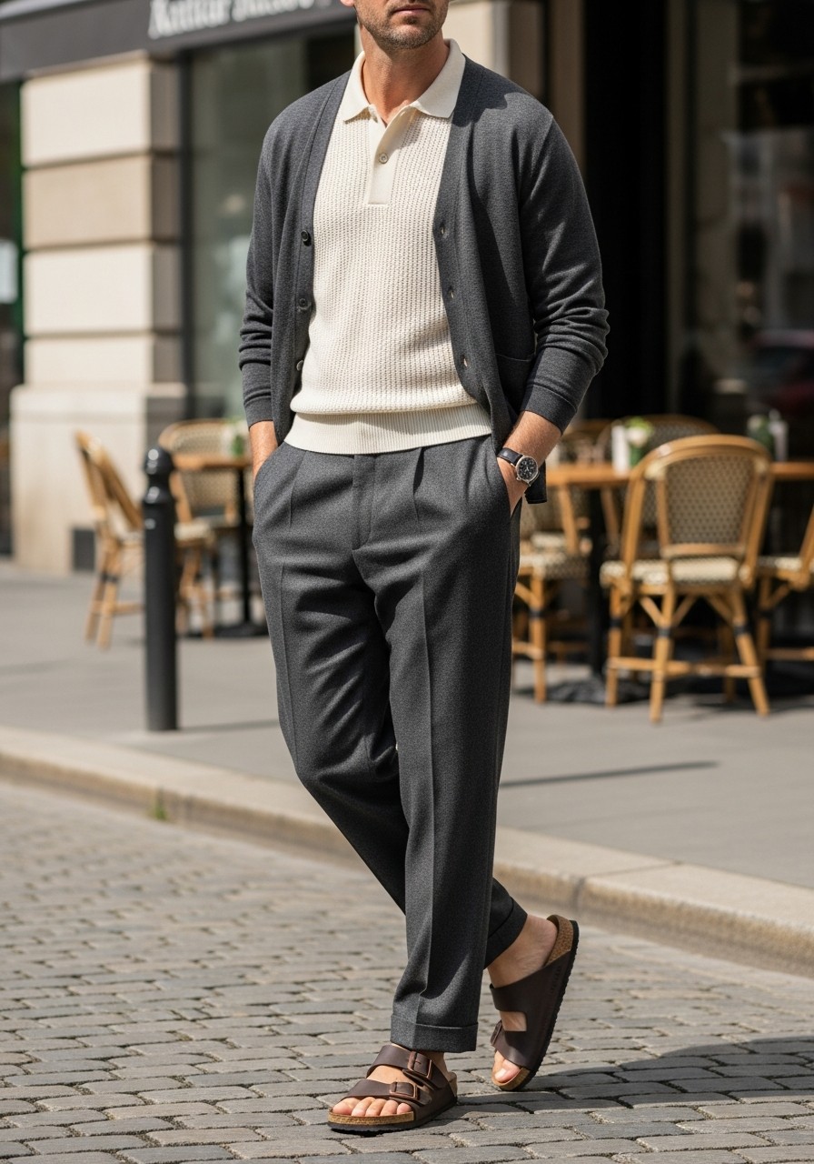 Soft Layering Refined - 50 Birkenstock Outfits for Men: The Ultimate Style Guide