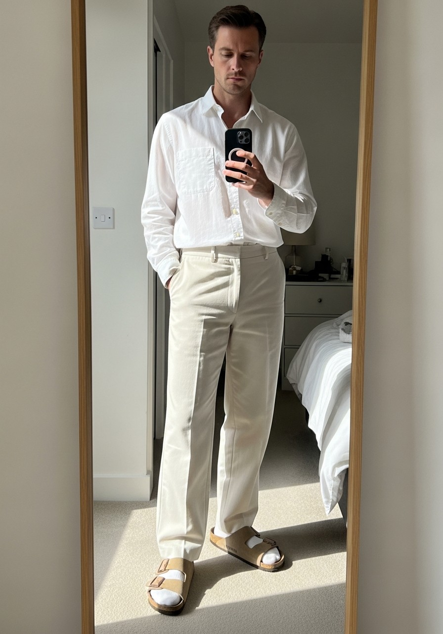 Elevated Neutral Look - 50 Birkenstock Outfits for Men: The Ultimate Style Guide