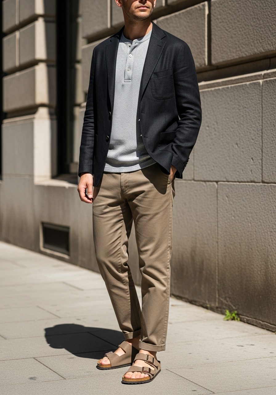 Structured Casual Mix - 50 Birkenstock Outfits for Men: The Ultimate Style Guide