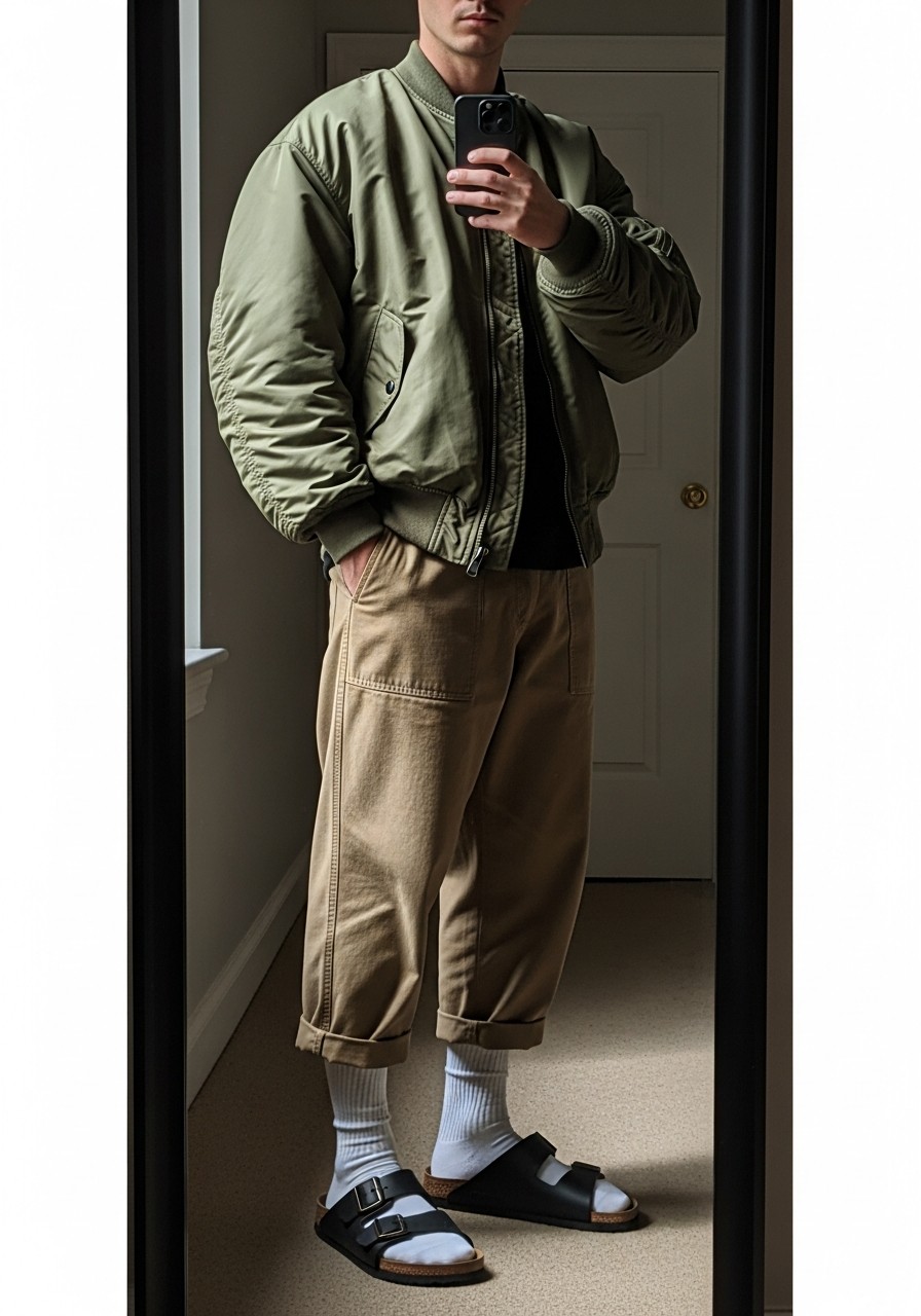 Layered Urban Utility - 50 Birkenstock Outfits for Men: The Ultimate Style Guide