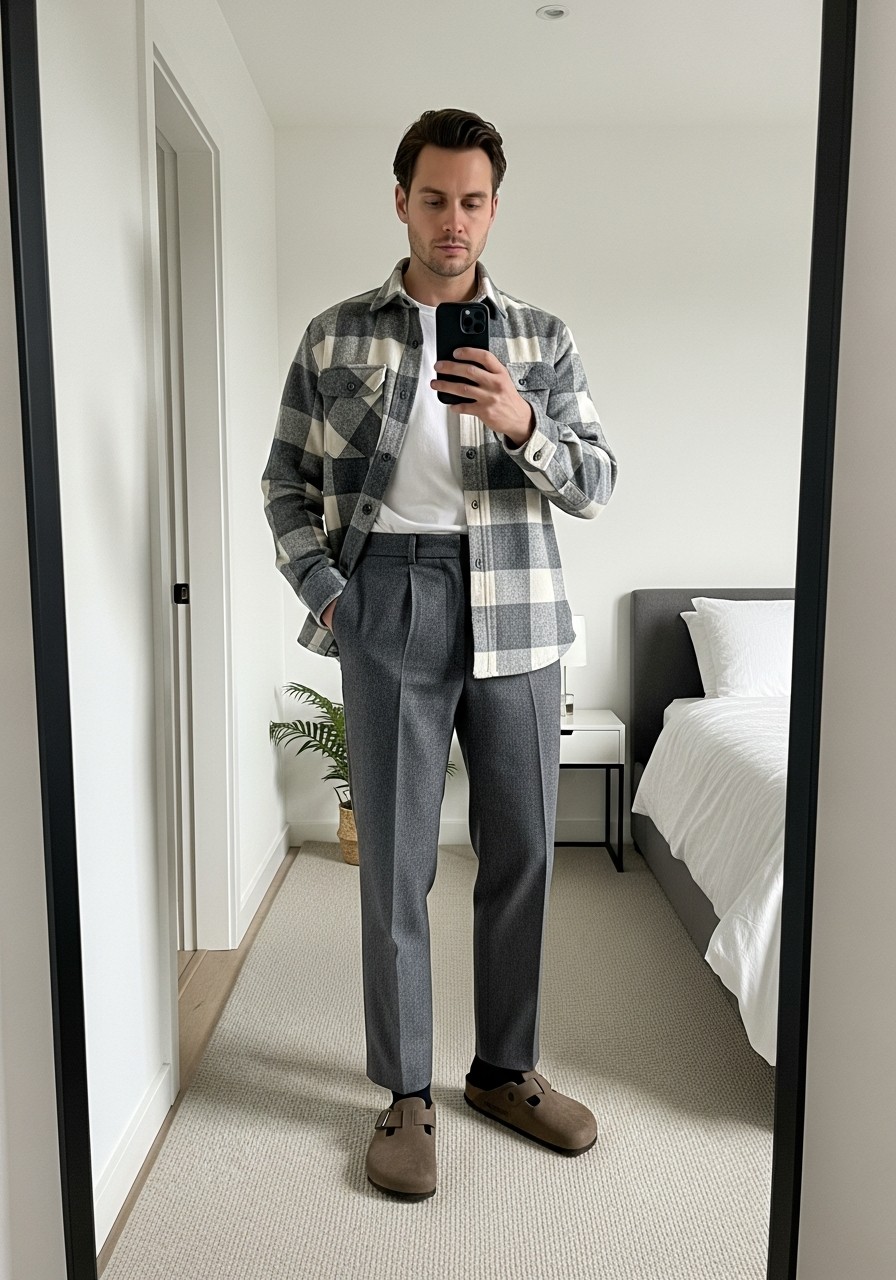 Refined Casual Flannel - 50 Birkenstock Outfits for Men: The Ultimate Style Guide