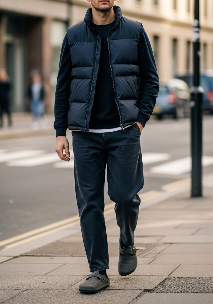 Layered Cool Weather - 50 Birkenstock Outfits for Men: The Ultimate Style Guide