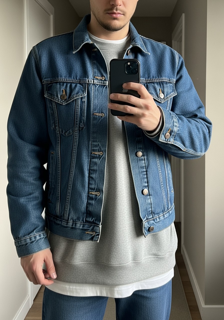 Sweatshirt Under Denim Jacket - 50 Oversized Sweatshirt Outfit Ideas