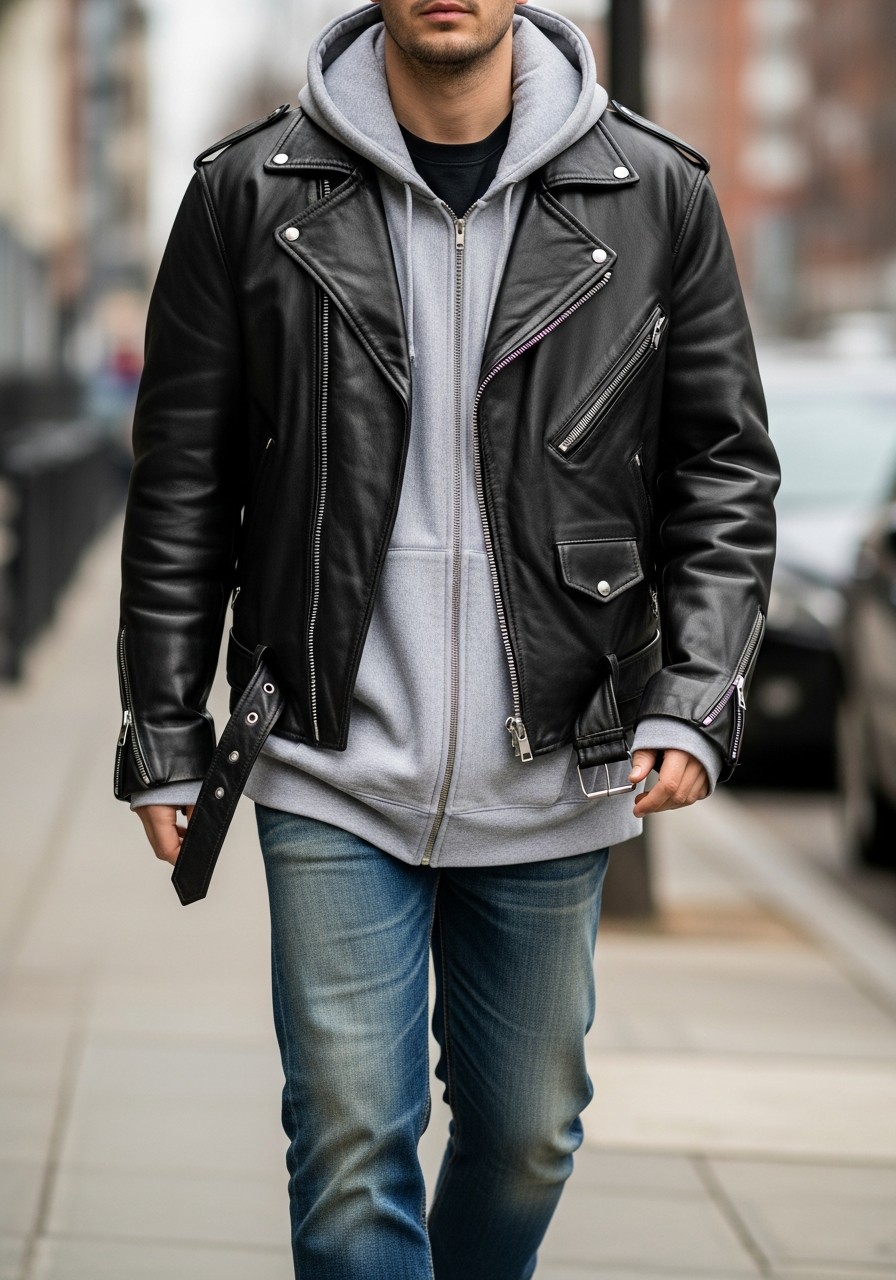 Leather, Sweatshirt, Good Jeans - 50 Oversized Sweatshirt Outfit Ideas