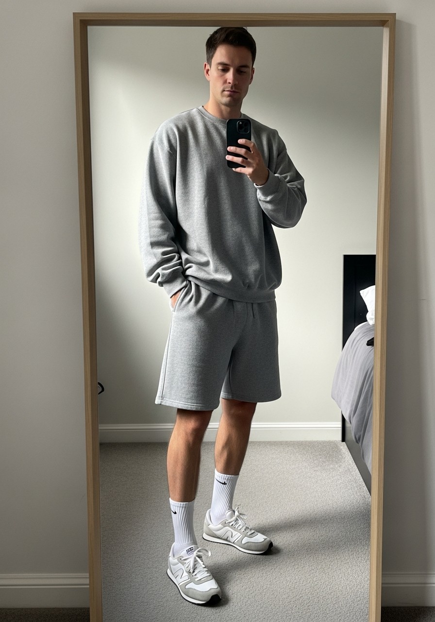 Sweatshirt, Sweat Shorts - 50 Oversized Sweatshirt Outfit Ideas