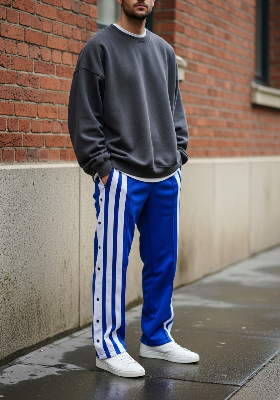 Sweatshirt, Bold Track Pants - 50 Oversized Sweatshirt Outfit Ideas