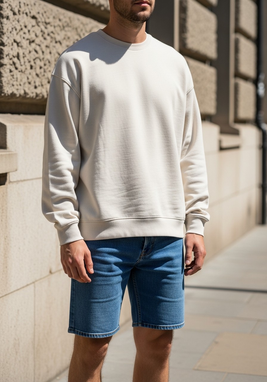 Lightweight Sweatshirt, Shorts - 50 Oversized Sweatshirt Outfit Ideas