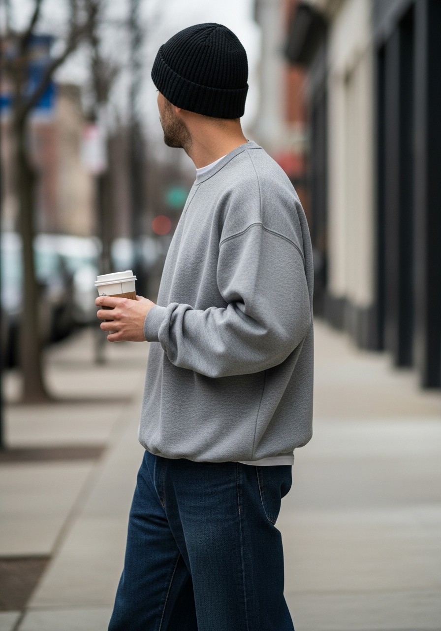 Sweatshirt, Beanie, Minimal - 50 Oversized Sweatshirt Outfit Ideas