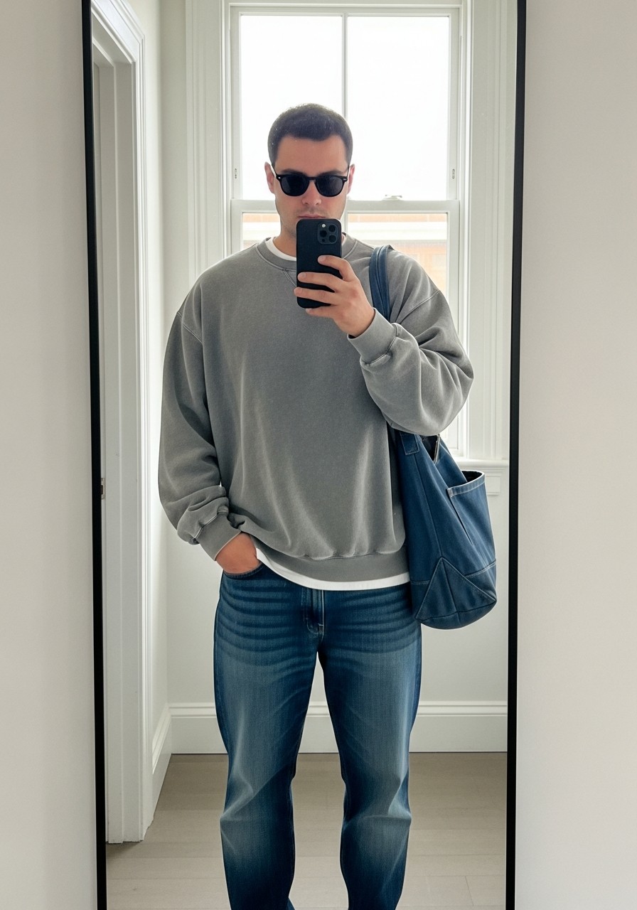 Sweatshirt, Tote Bag, Shades - 50 Oversized Sweatshirt Outfit Ideas