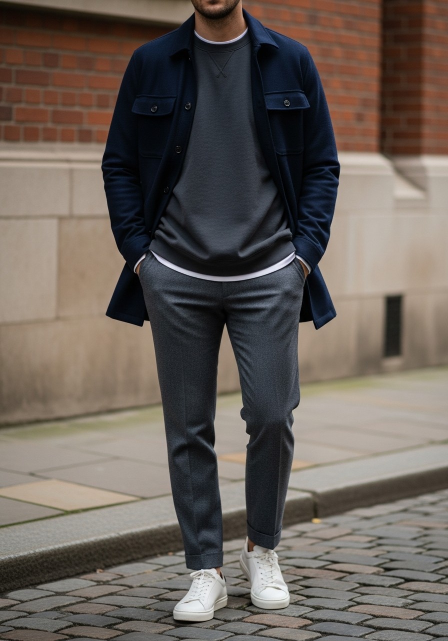 Sweatshirt, Overshirt, Chinos - 50 Oversized Sweatshirt Outfit Ideas