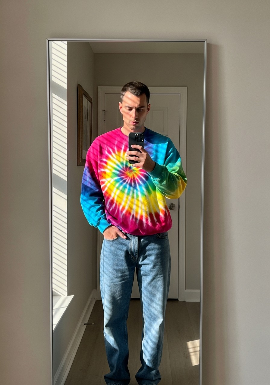 Tie-Dye Sweatshirt, Light Denim - 50 Oversized Sweatshirt Outfit Ideas