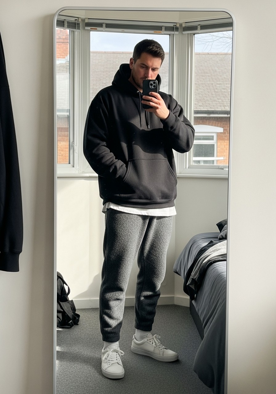Hoodie, Tapered Joggers - 50 Oversized Sweatshirt Outfit Ideas