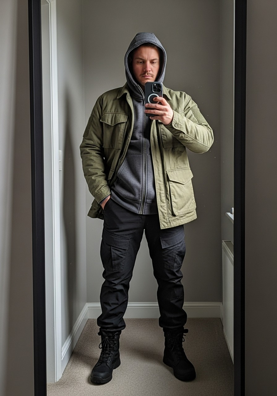 Full Utility Look - 50 Zip-Up Hoodie Outfit Ideas for Men
