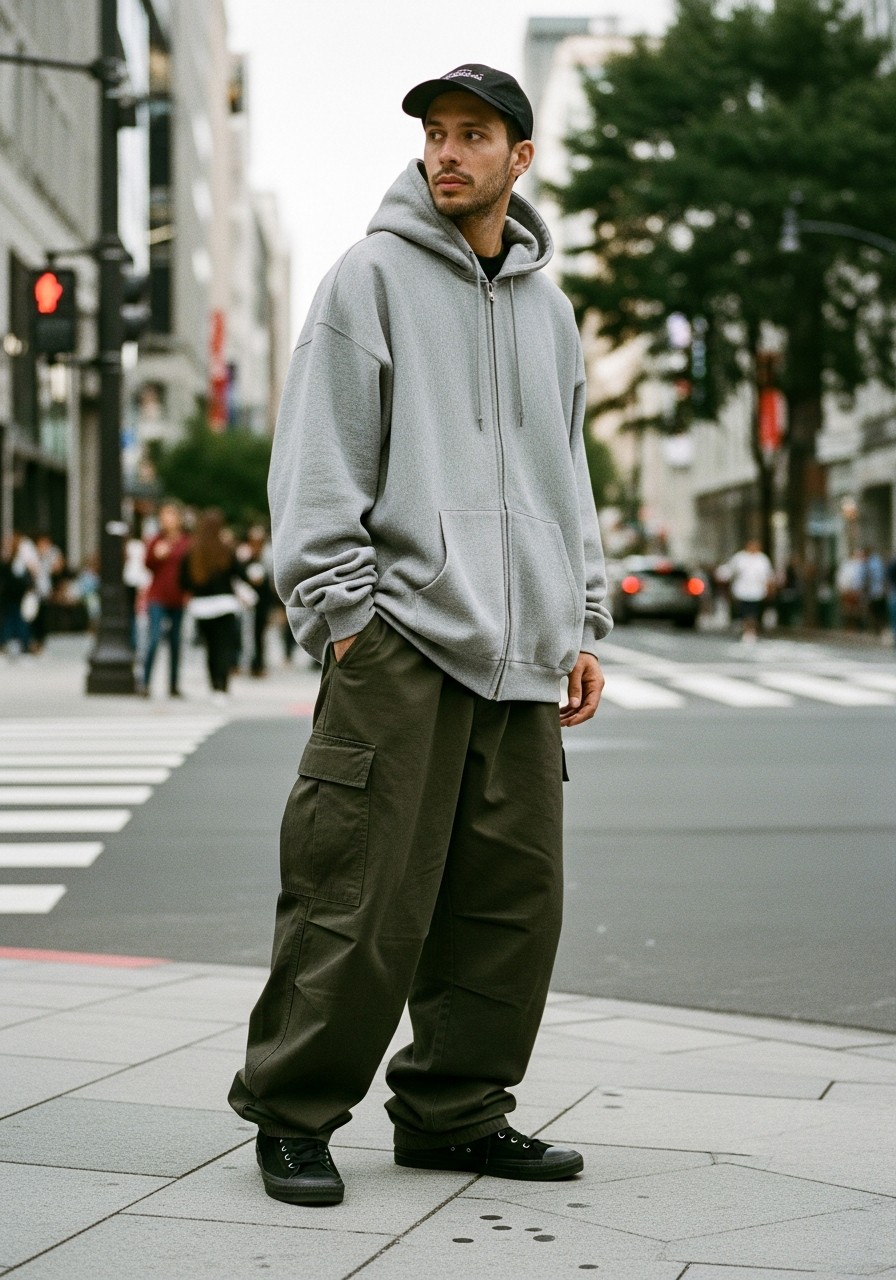 Baggy Street Vibe - 50 Zip-Up Hoodie Outfit Ideas for Men