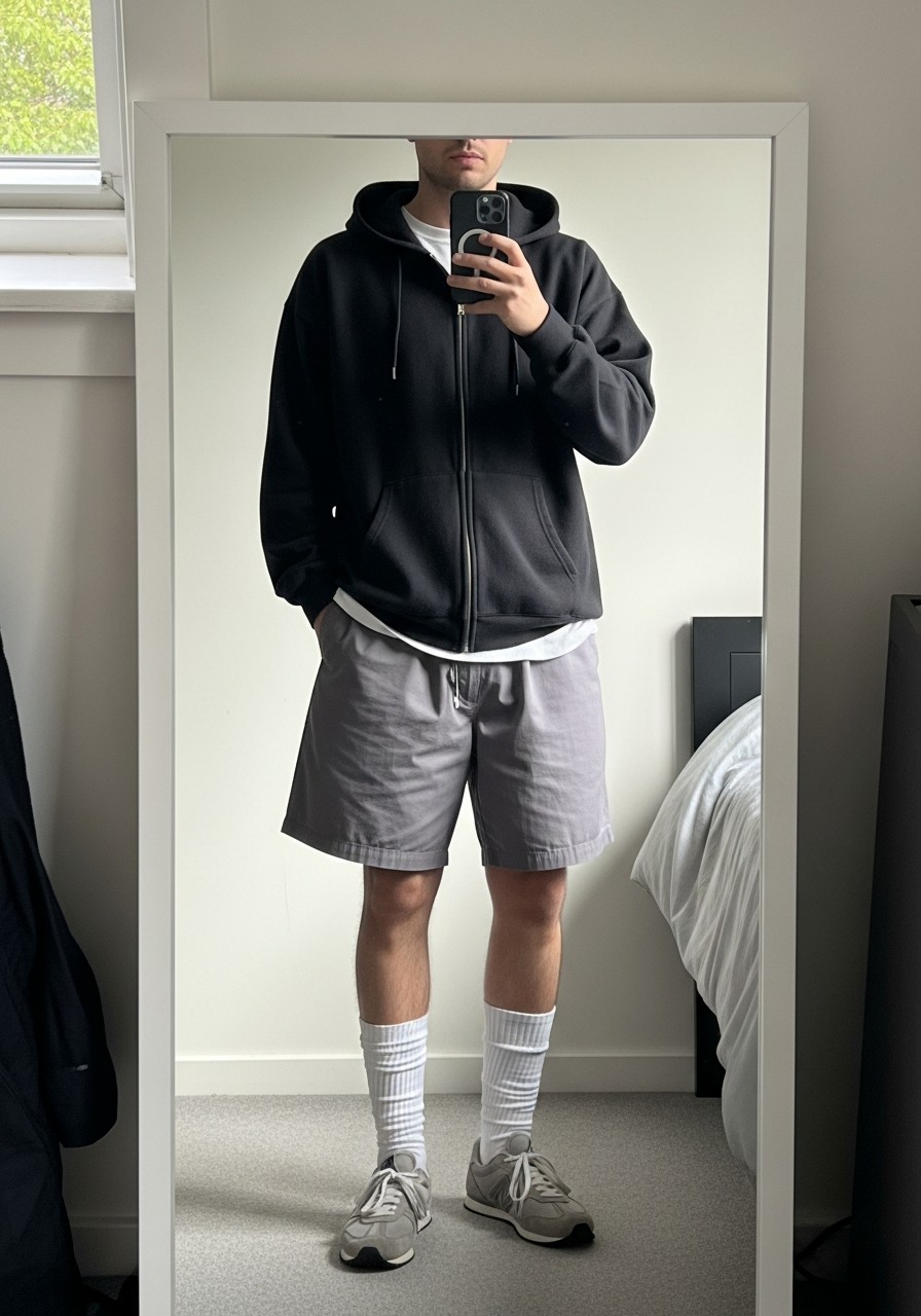 Shorts and High Socks - 50 Zip-Up Hoodie Outfit Ideas for Men