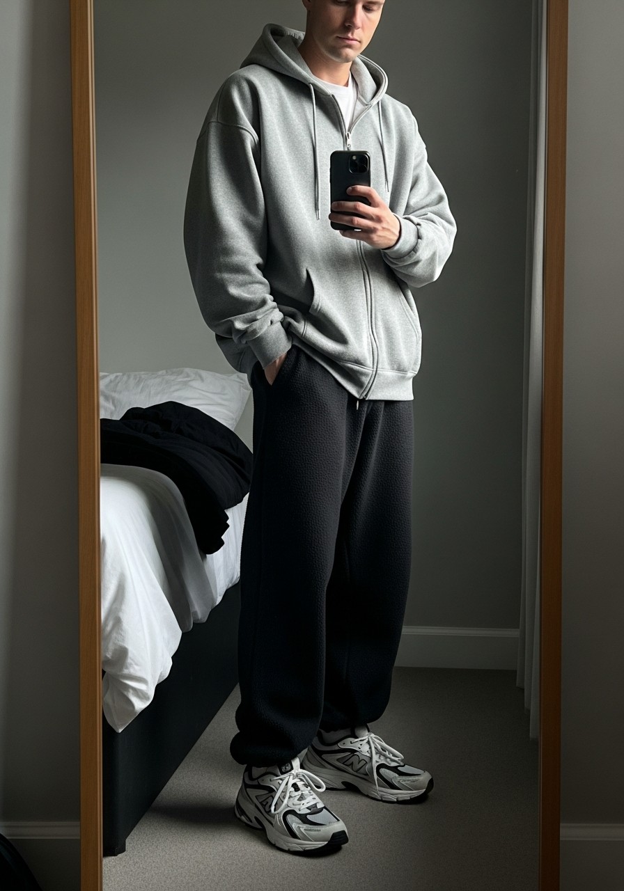 Sweatpants and Chunky Kicks - 50 Zip-Up Hoodie Outfit Ideas for Men