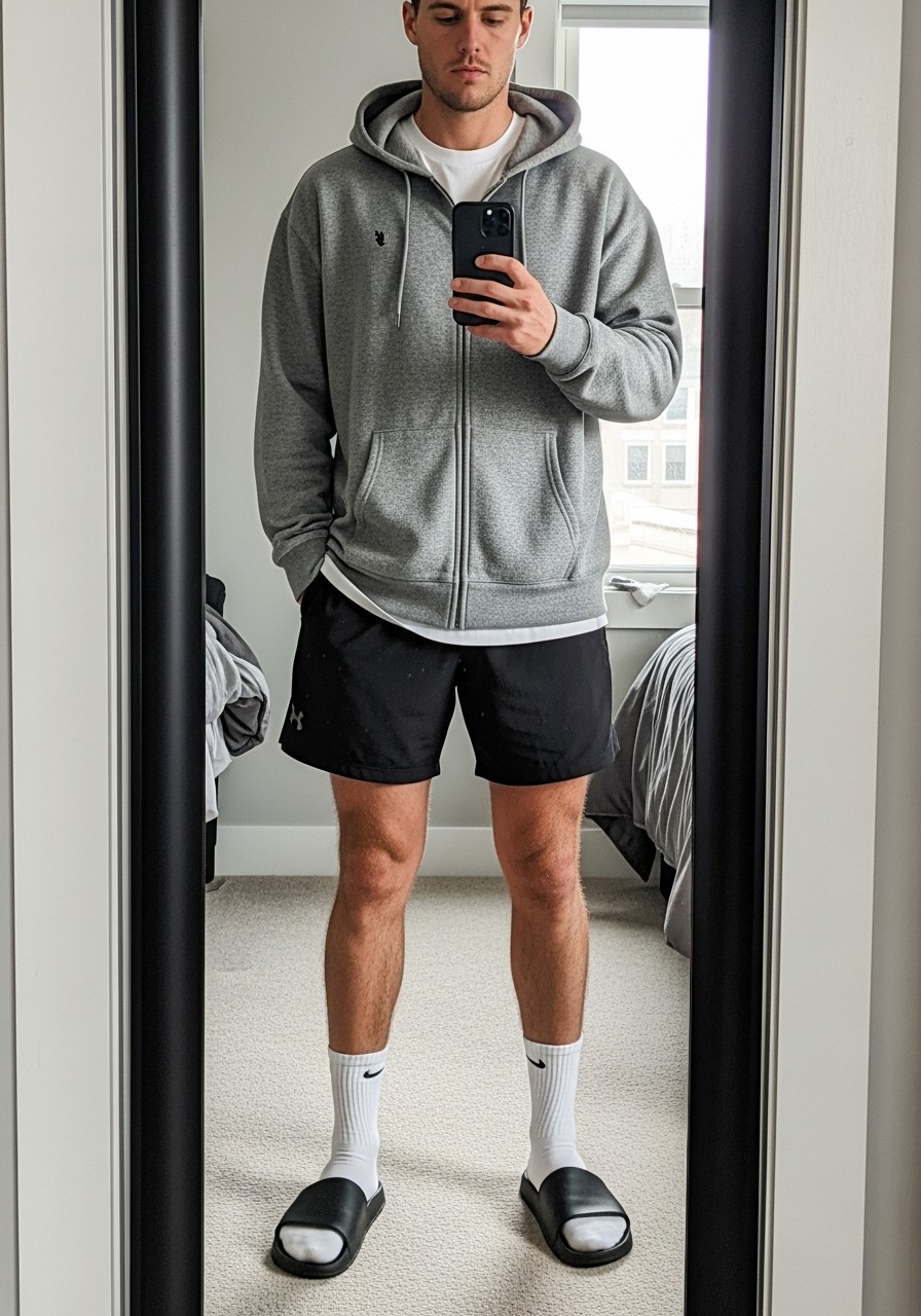 Lounge Slides Look - 50 Zip-Up Hoodie Outfit Ideas for Men