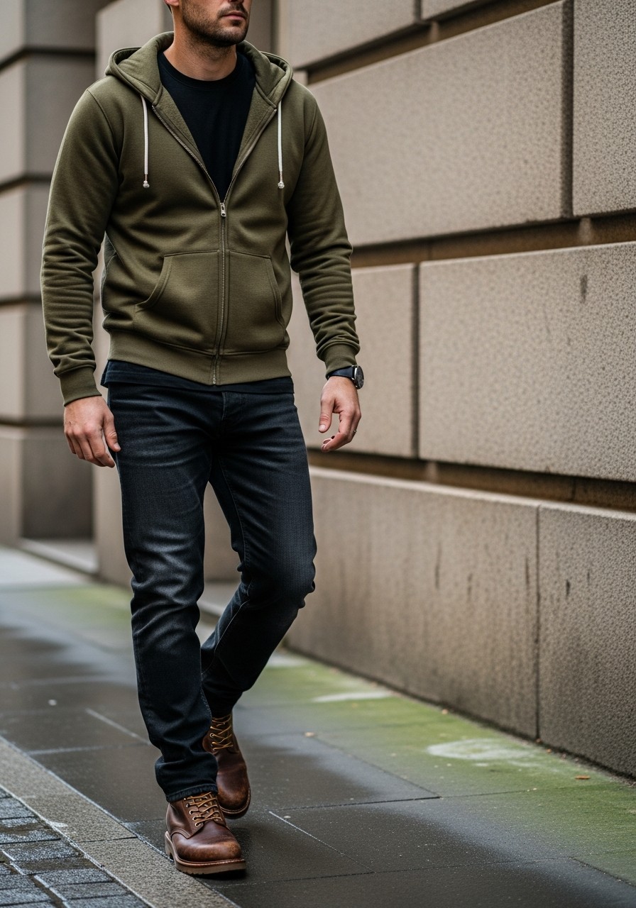 Rugged Earth Tones - 50 Zip-Up Hoodie Outfit Ideas for Men