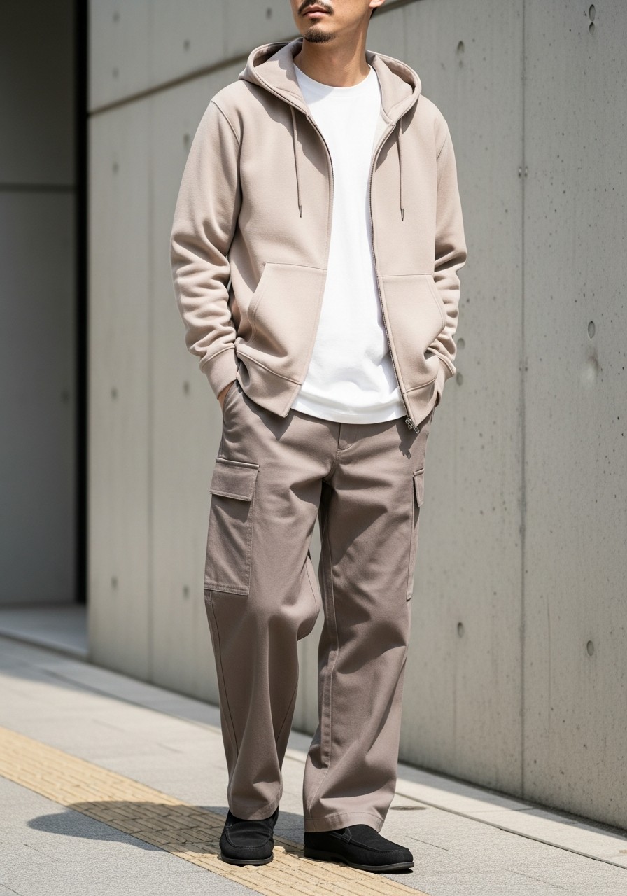 Minimal Nude Tones - 50 Zip-Up Hoodie Outfit Ideas for Men