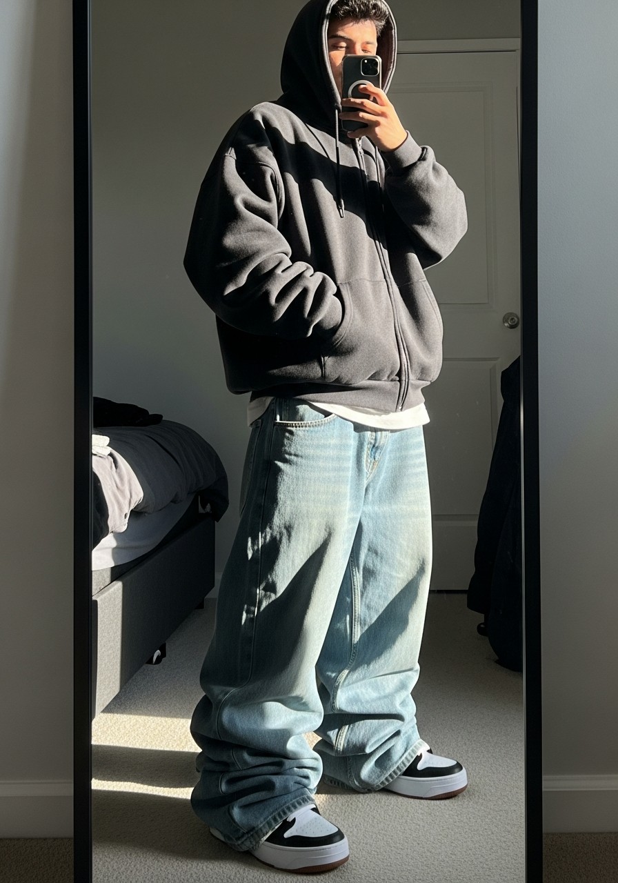 Y2K Baggy Fit - 50 Zip-Up Hoodie Outfit Ideas for Men