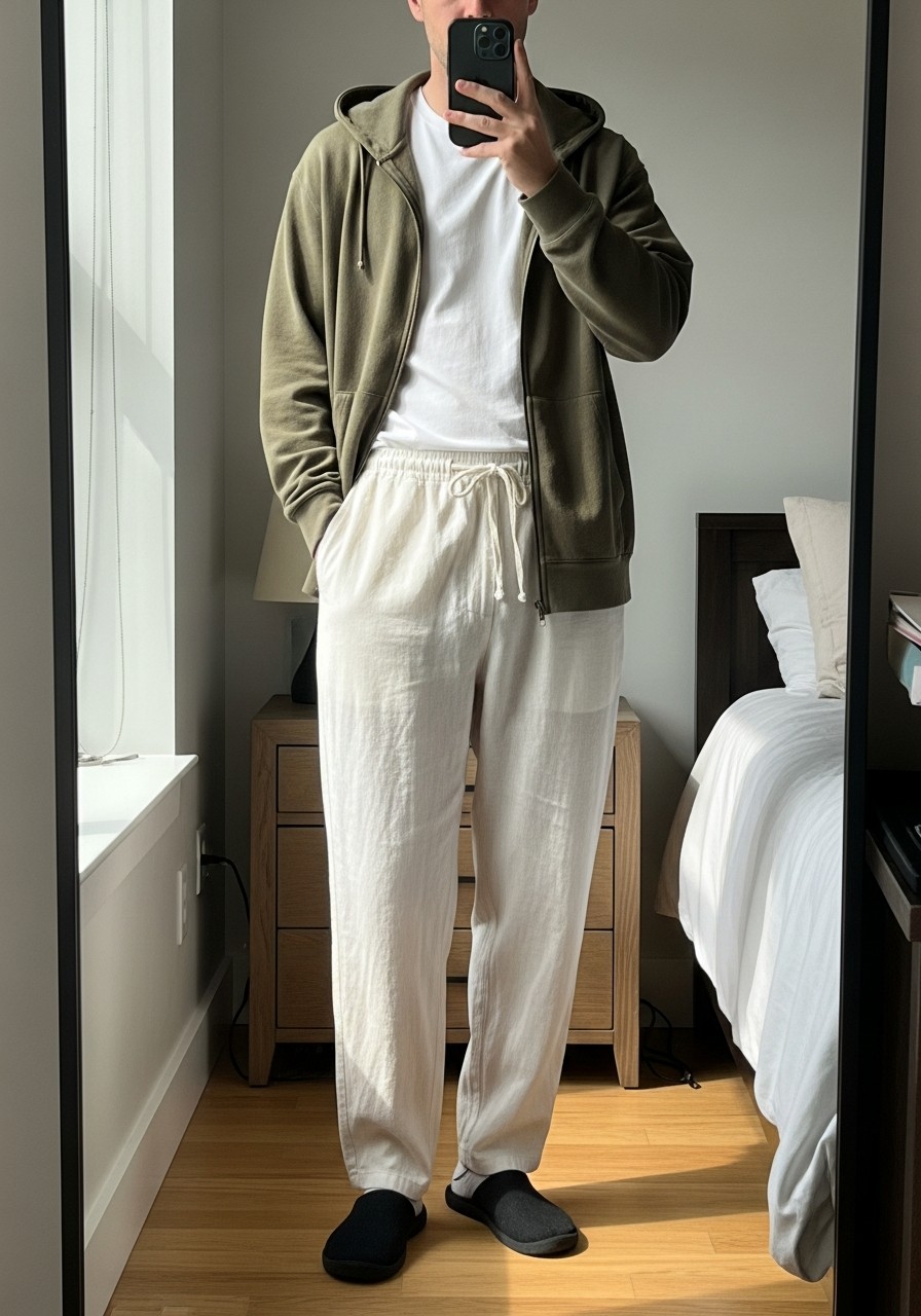 Linen Warm Climate - 50 Zip-Up Hoodie Outfit Ideas for Men