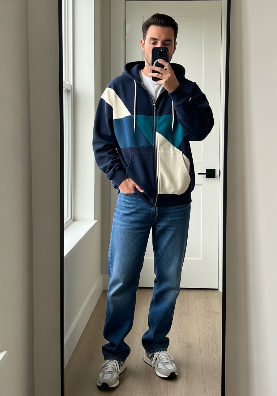 Color-Block Centerpiece - 50 Zip-Up Hoodie Outfit Ideas for Men