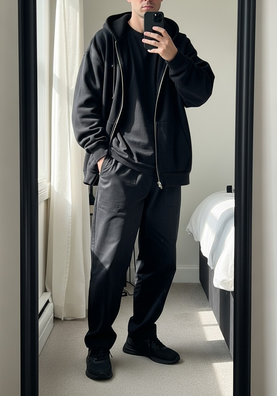 Head-to-Toe Monochrome - 50 Zip-Up Hoodie Outfit Ideas for Men