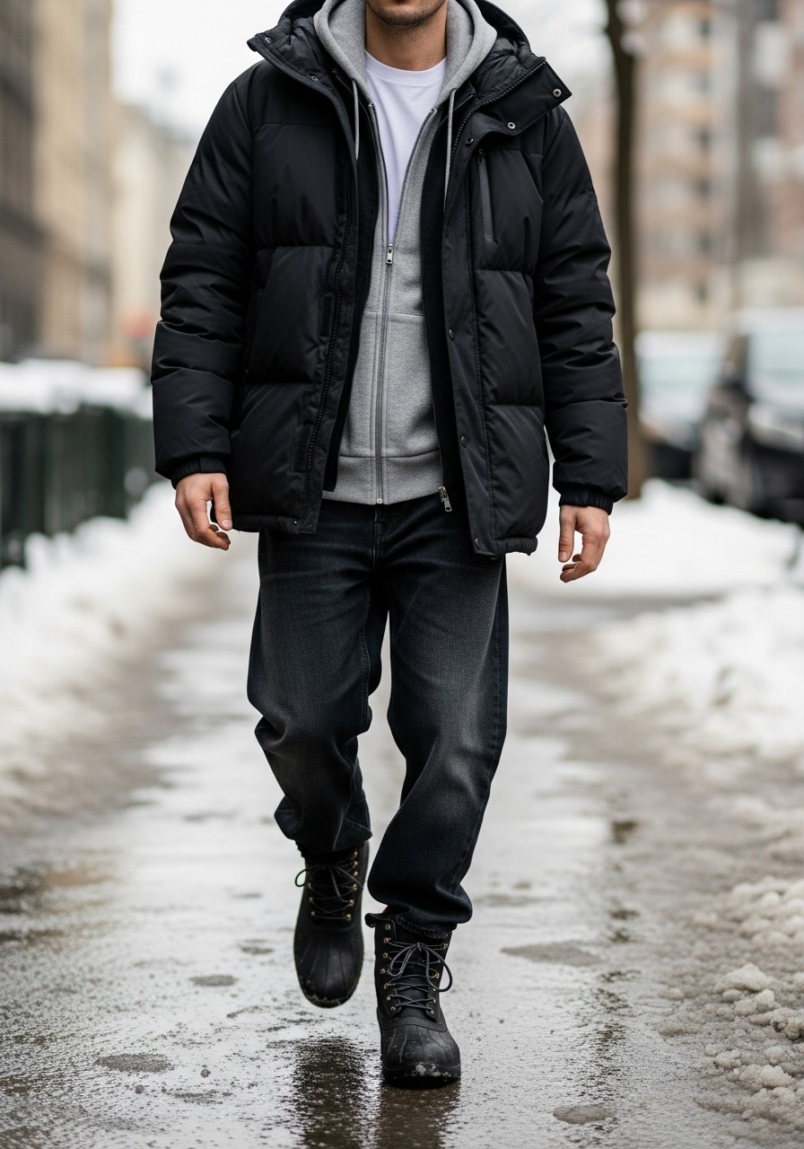Puffer Winter Warmth - 50 Zip-Up Hoodie Outfit Ideas for Men