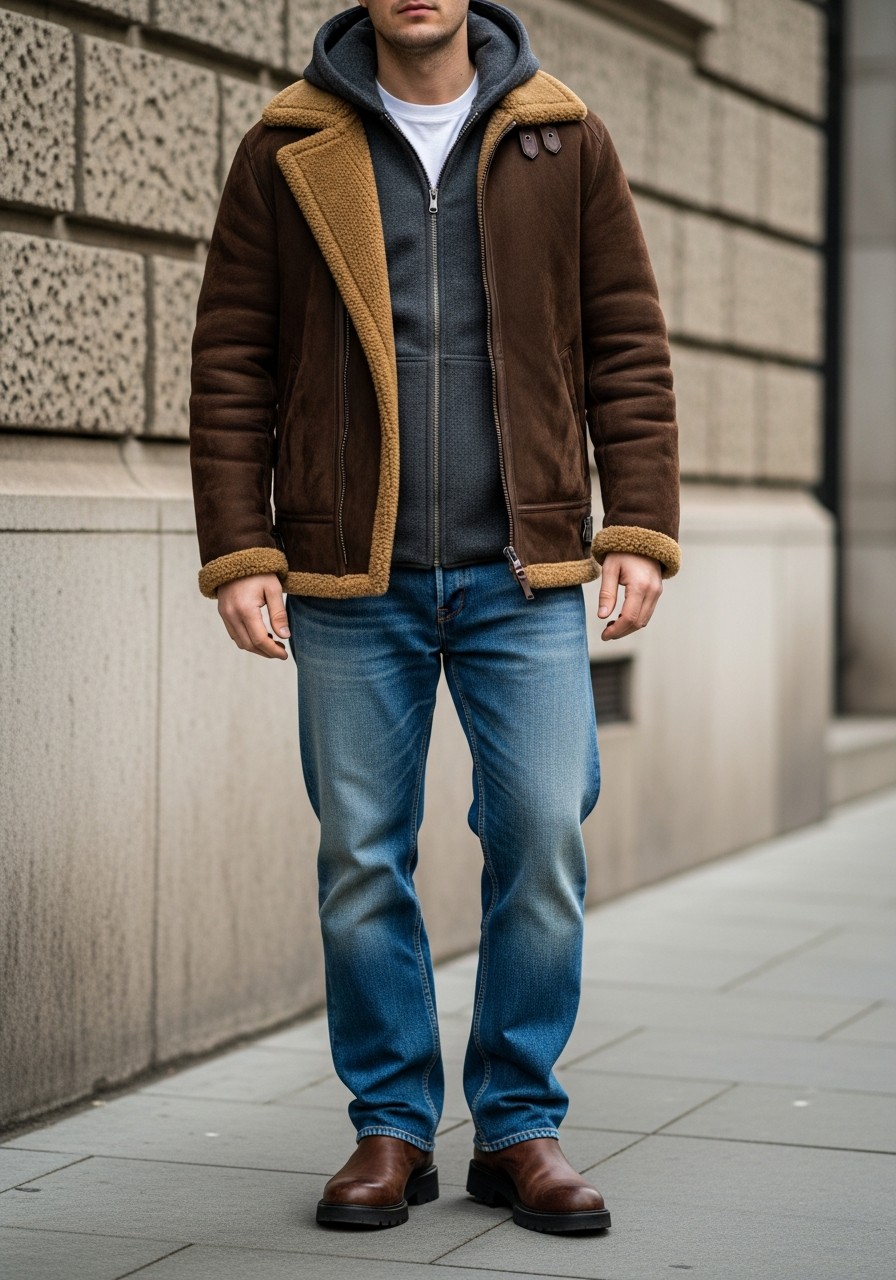 Shearling Texture Mix - 50 Zip-Up Hoodie Outfit Ideas for Men