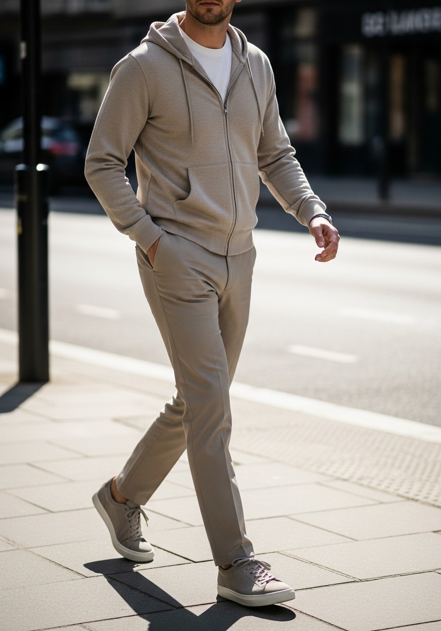 Refined Beige Chinos - 50 Zip-Up Hoodie Outfit Ideas for Men