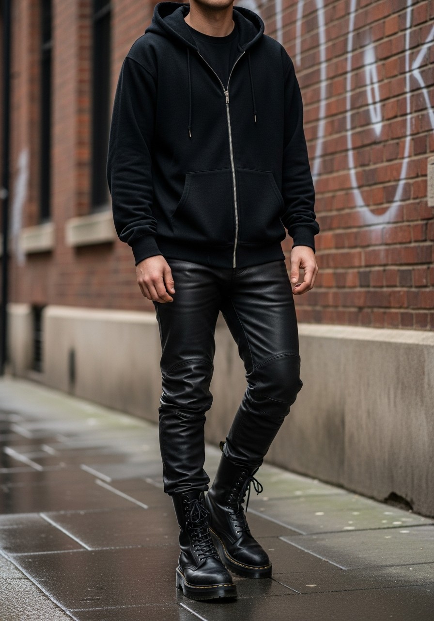 Edgy Leather Pants - 50 Zip-Up Hoodie Outfit Ideas for Men