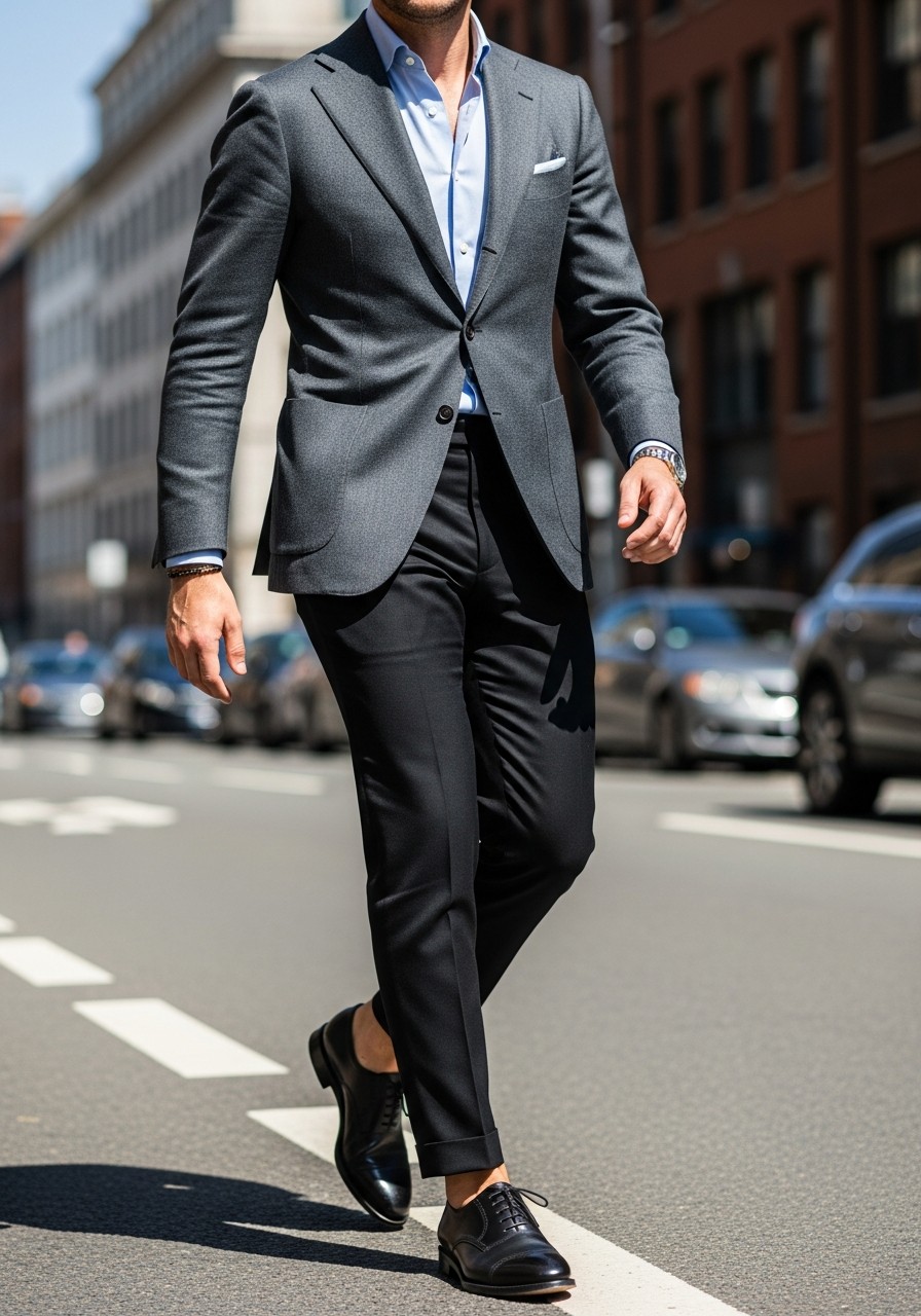 Charcoal Blazer, Black Trousers - 50 Men’s Business Casual Outfit Ideas