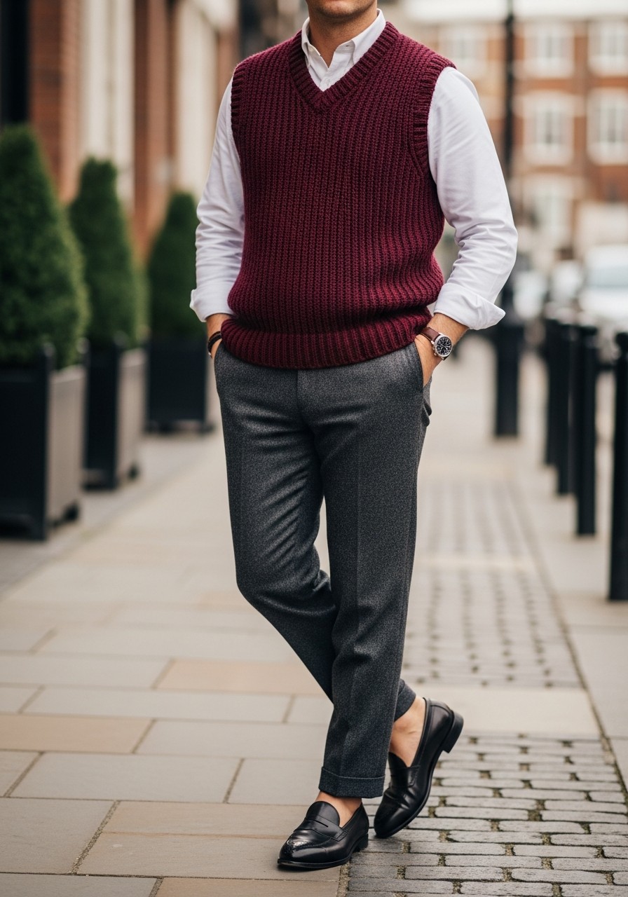 The Burgundy Sweater Vest - 50 Best Old Money Outfits Men Need Now