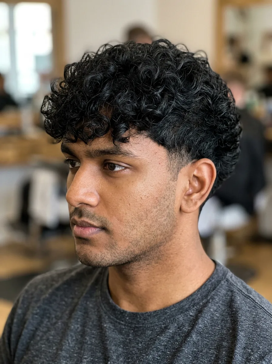10. Scissor Fade Curly Caesar