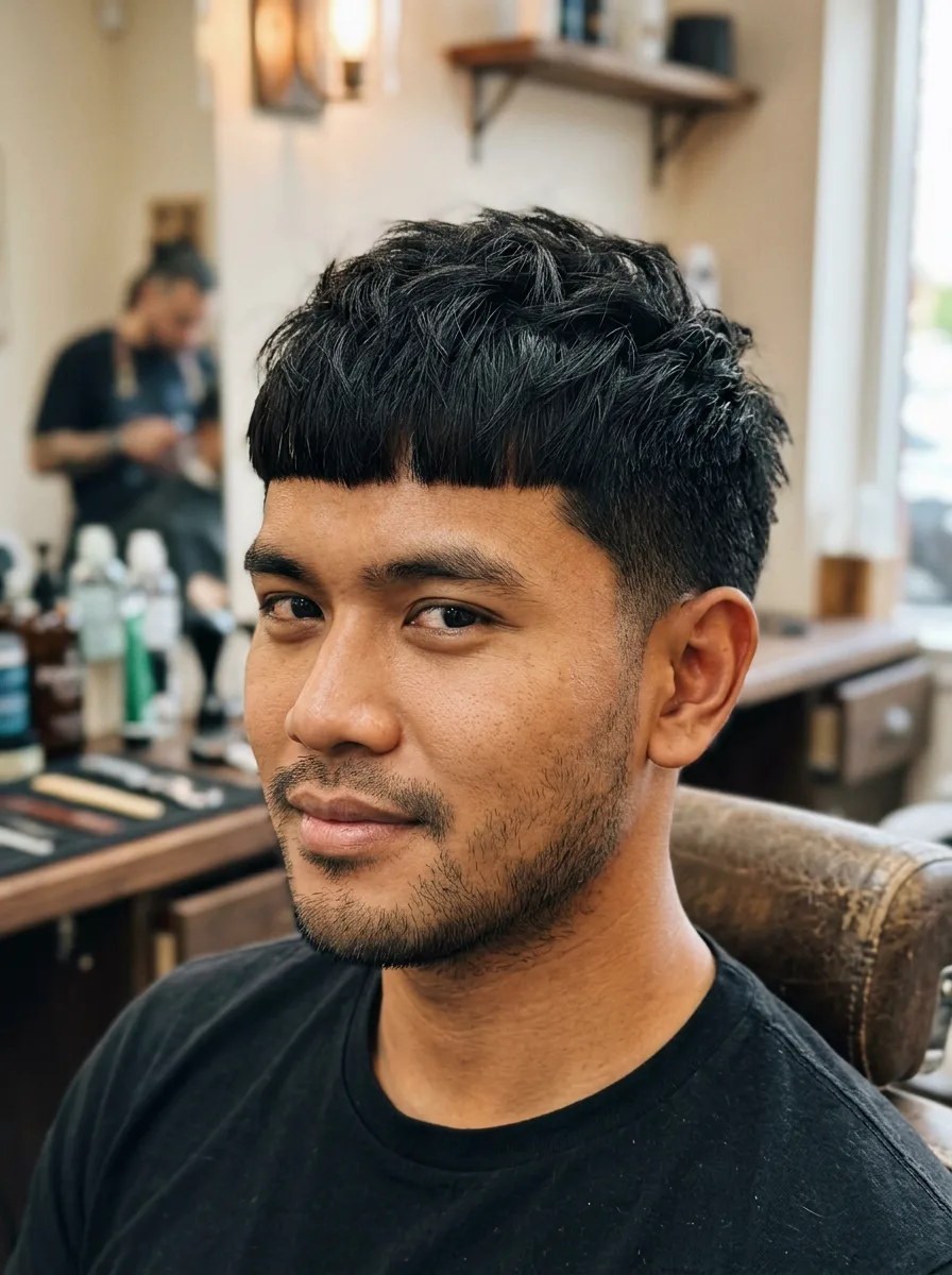 6. Blunt Fringe Messy Caesar