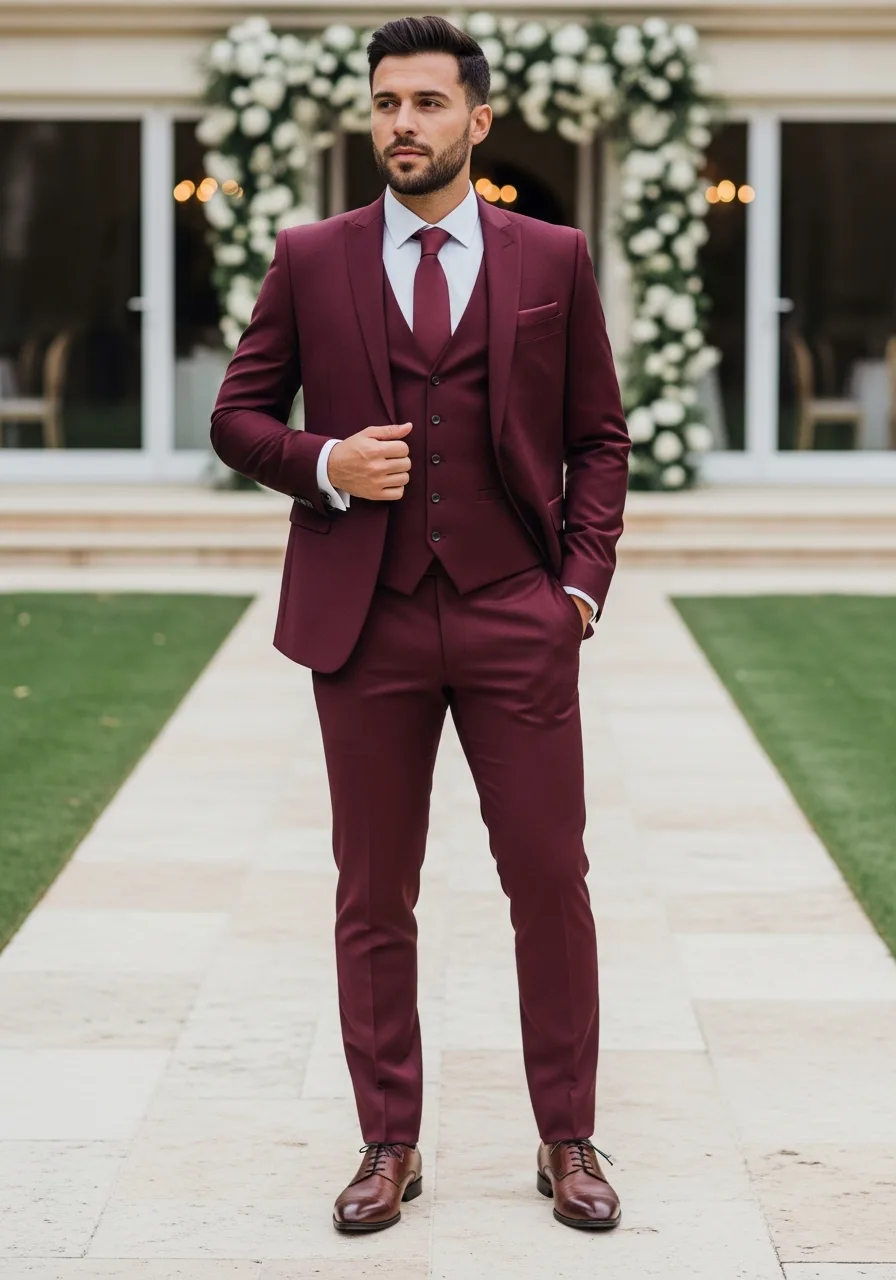 10. Three Piece Burgundy Suit