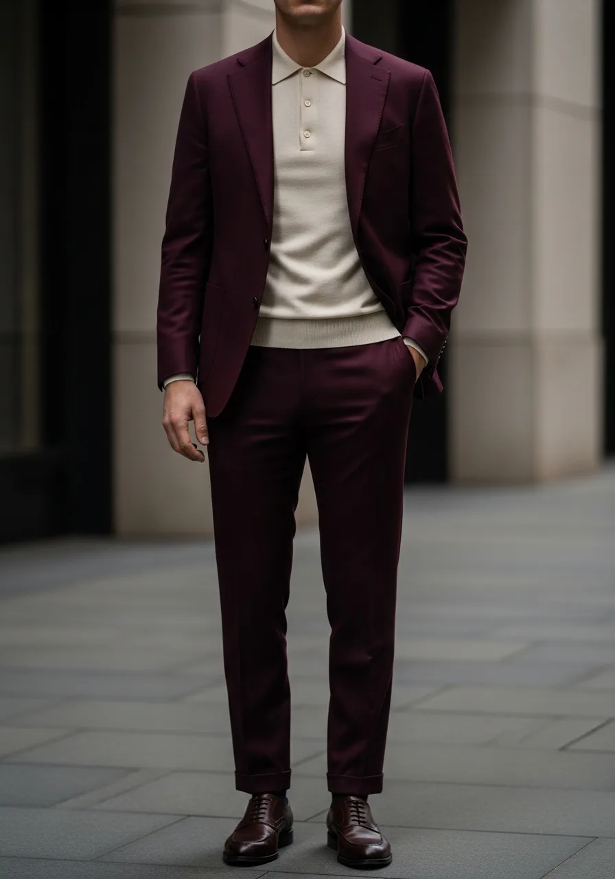 11. Cream Polo Burgundy Suit