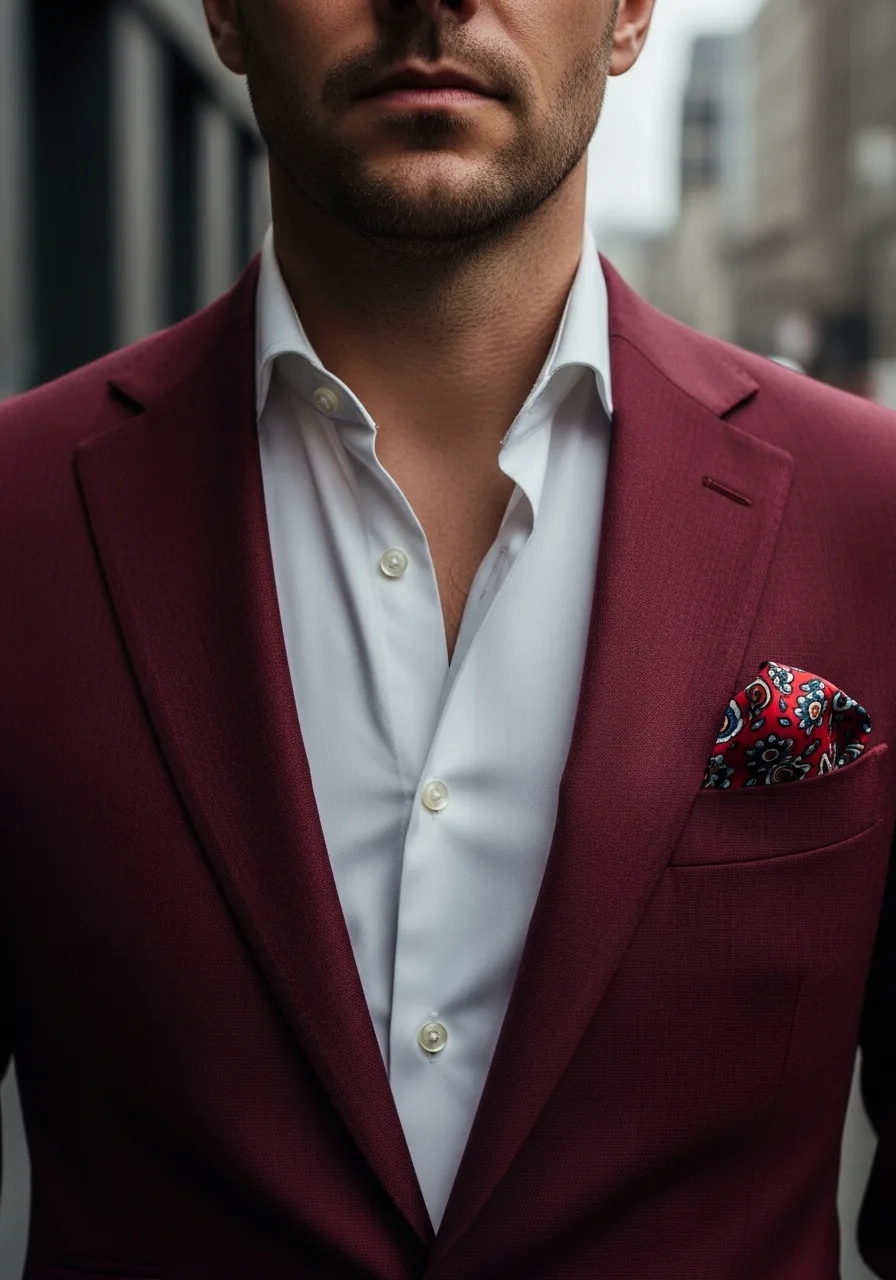 13. No Tie Burgundy Suit