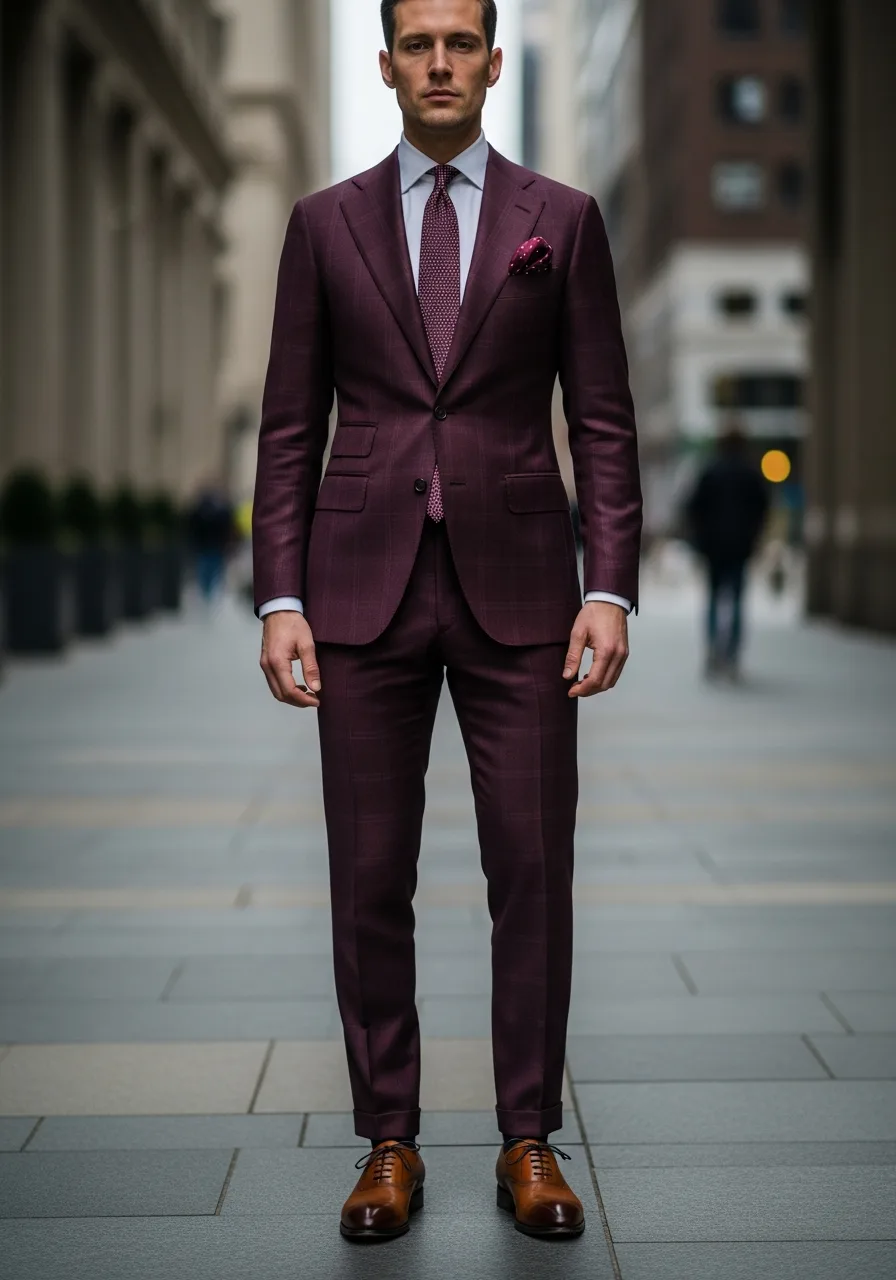 14. Patterned Square Burgundy Suit