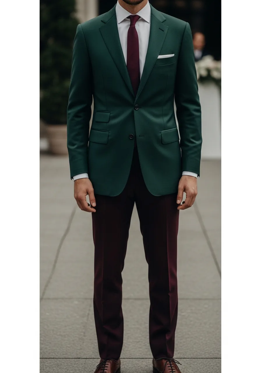 15. Forest Green Burgundy Suit