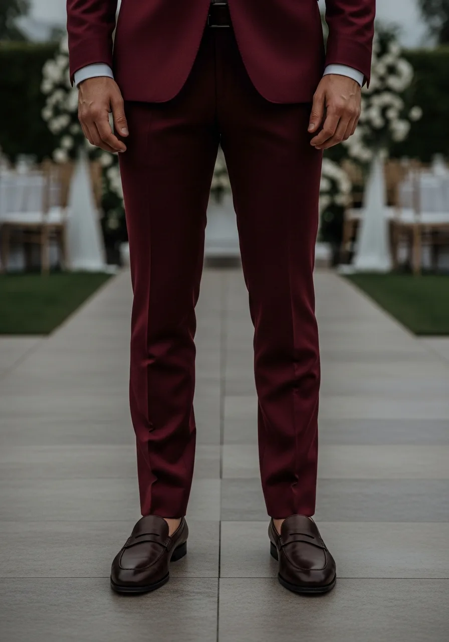 16. Dark Brown Loafers Burgundy Suit