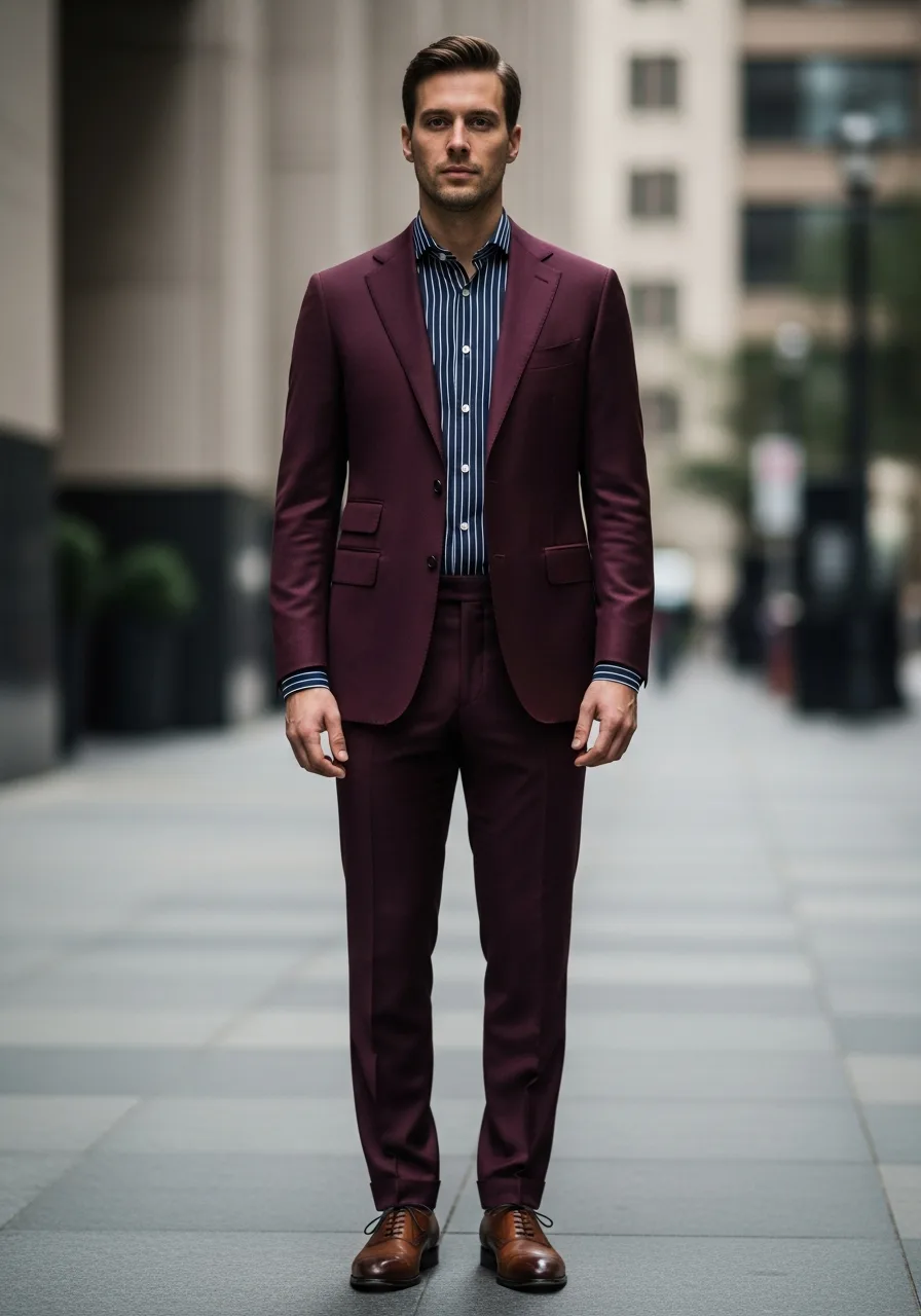 21. Striped Shirt with Burgundy Suit