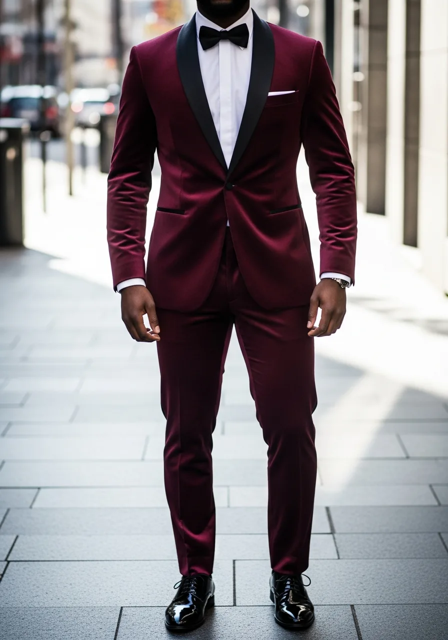 26. Velvet Texture Burgundy Suit