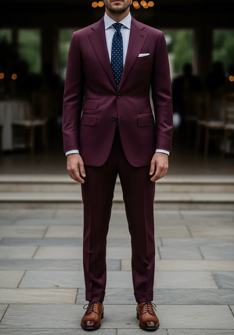 29. Micro-Dot Accents Burgundy Suit