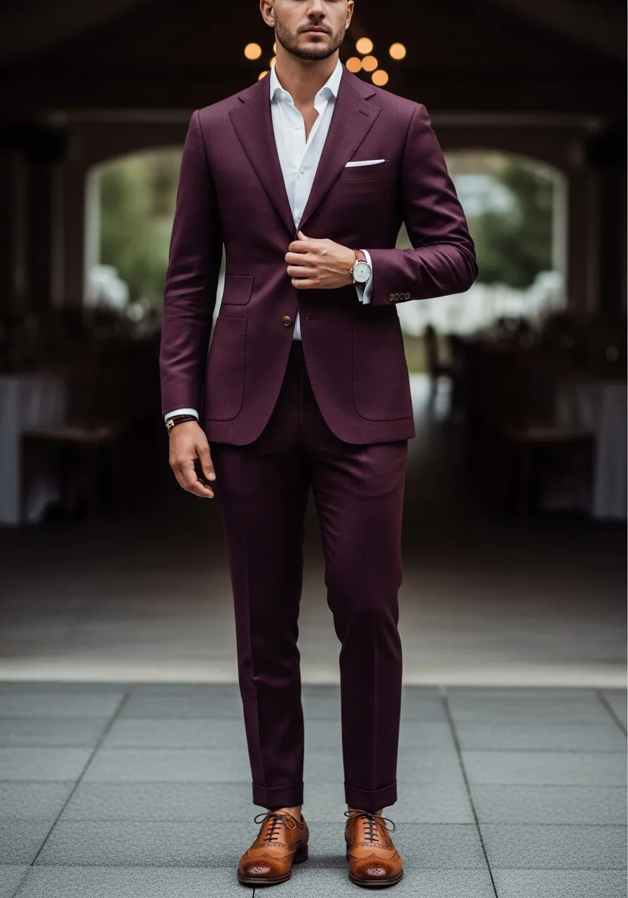 6. Tan Brogue Burgundy Suit